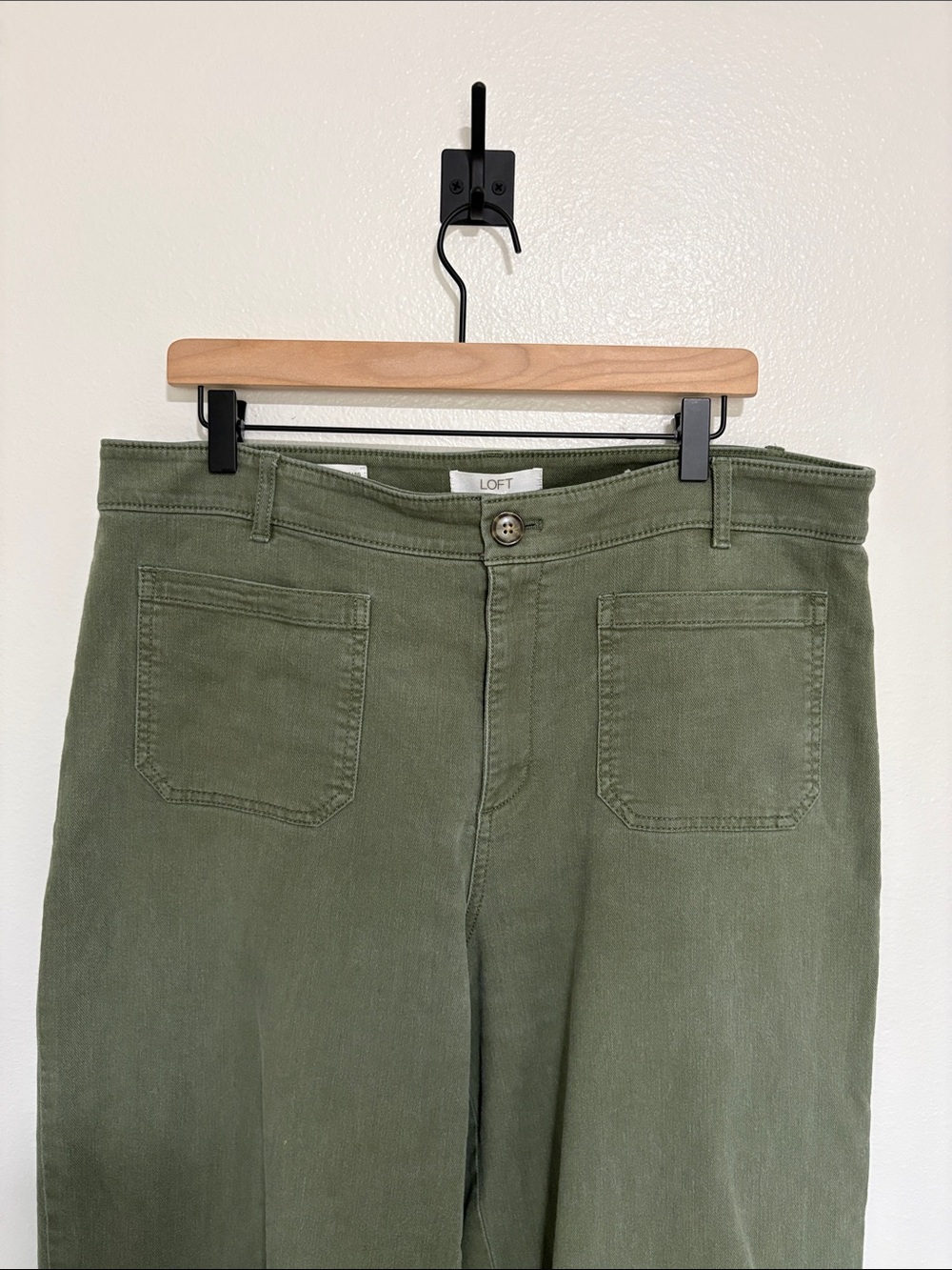 Ann Taylor LOFT The Palmer Wide Leg High Rise Twill Trouser Pant Green 14 - Picture 4 of 10